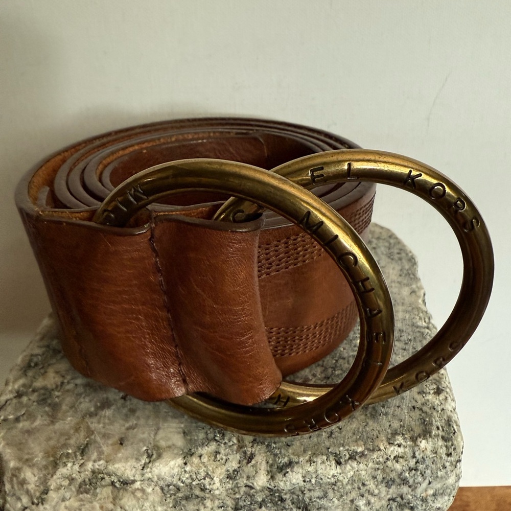 Michael Kors Brown Leather Belt With Brass Buckle - Picture 15 of 15